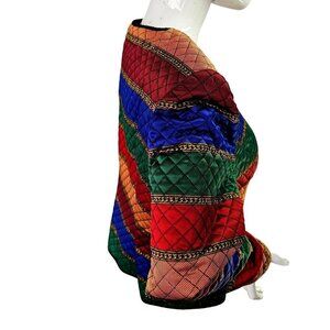 70s 80s Maggie London Quilted Jacket Multicolor Button Up Round Neck Womens XLP